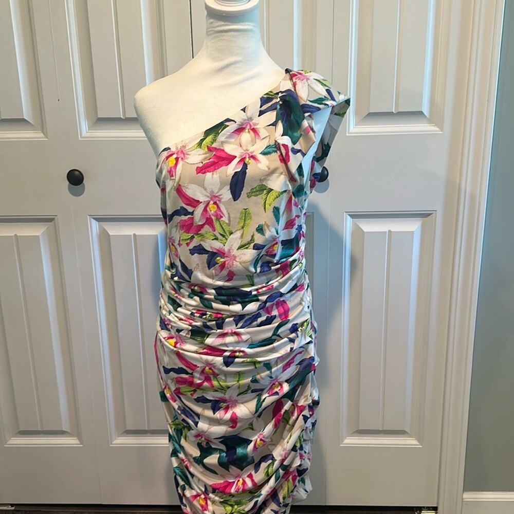 Express 12 Tropical‎ Floral One Shoulder Ruched Dress